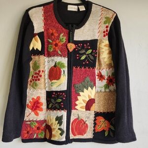Vintage Country Door Autumn Harvest Embroidered Cardigan Size L.   #C14